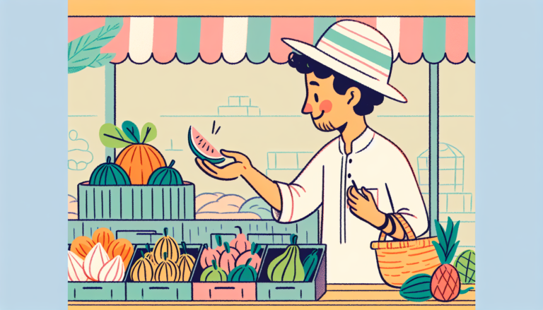Viajero comprando alimentos saludables en mercado